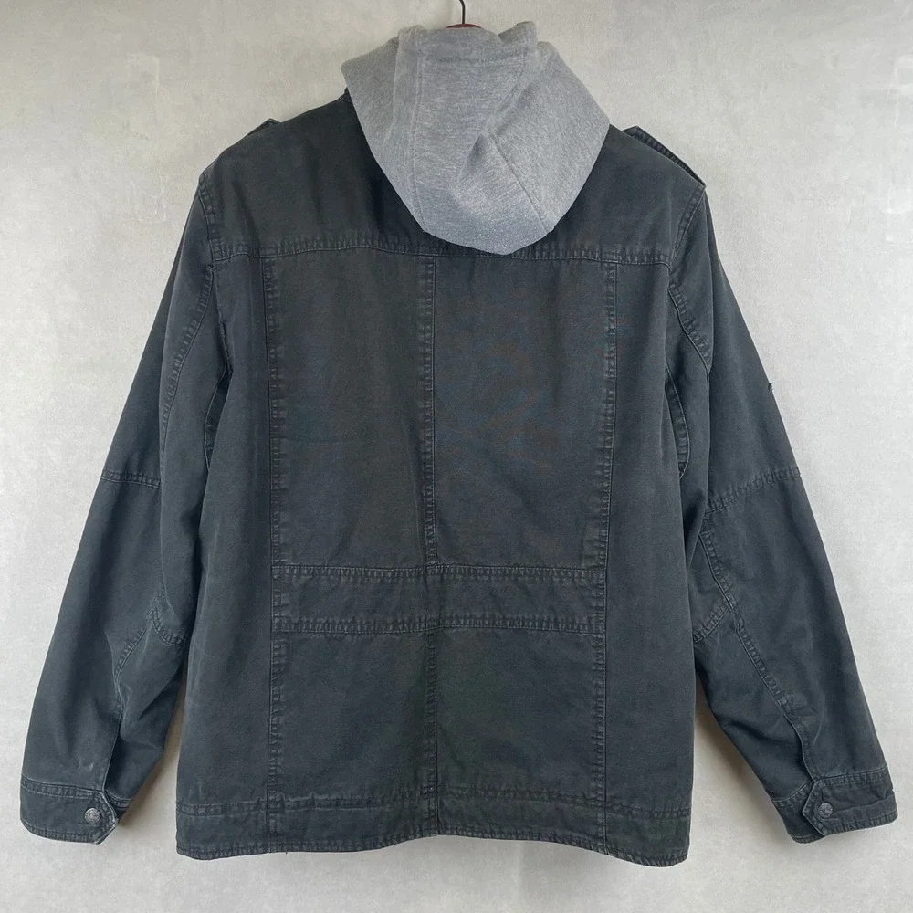 Levi Strauss & Co Black Field Jacket Removable Hood Quilted Military Work Coat M